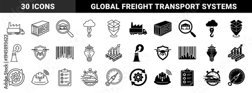 Industrial Logistics and Smart Supply Chain Hybrid Symbols Merging Shipping Containers with Circuitry and Cargo Ships with Light Bulbs