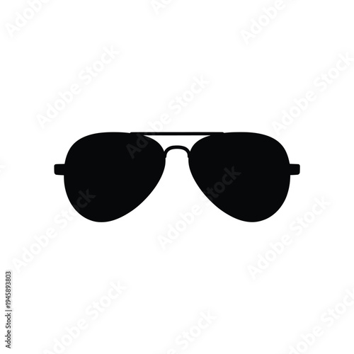 A black silhouette of classic aviator sunglasses on a white background