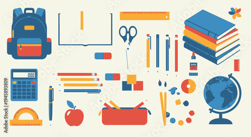 School supplies and education concept vector illustration isolated elements