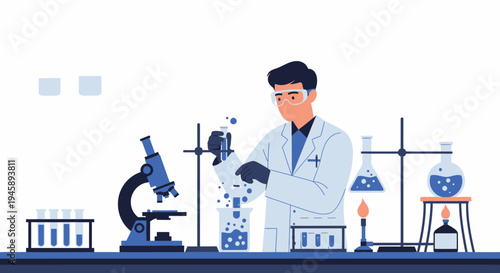 Scientist in laboratory performing chemical experiment with scientific instruments