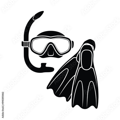 Black and white illustration of scuba diving or snorkeling equipment