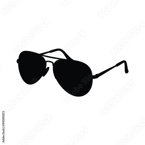 Black silhouette of aviator sunglasses on a plain white background
