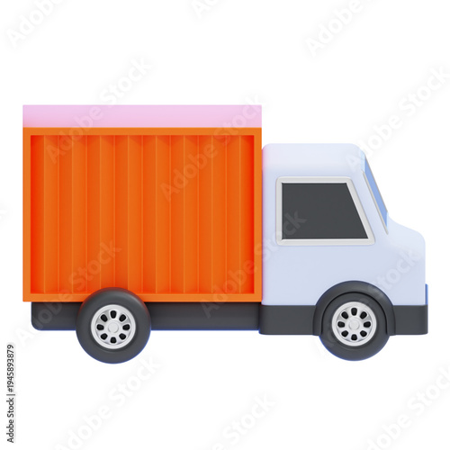 3D illustration of a modern delivery truck with an orange cargo container, perfect for logistics and transportation concepts