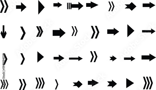 An array of black arrow symbols and directional icons displayed against a crisp bright white backdrop