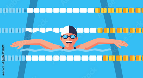 Swimmer in pool graphic illustration of aquatic athlete performing freestyle
