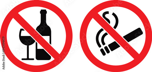 No smoking and no alcohol signs on white background