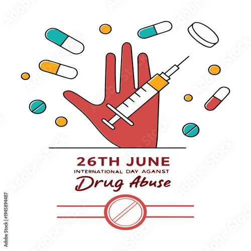 Hand drawn international day against drug abuse and illicit trafficking illustration
