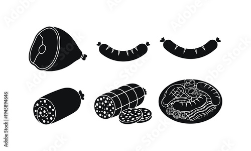 Assorted traditional sausage and meat product illustrations