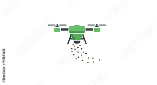 Green drone dropping small objects down.