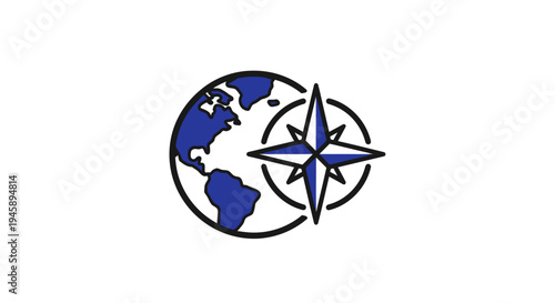 Globe with Compass Navigation Symbol.