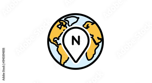Globe Icon with North Marker.