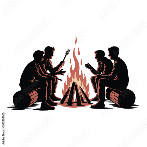 Friends gathered around a campfire enjoying an evening together outdoors