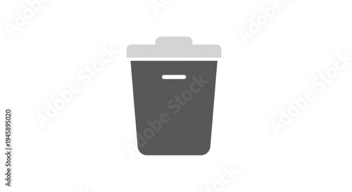 Gray plastic trash can with lid.