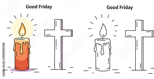 Good Friday Symbols - Lit Candle and Cross for Christian Remembrance