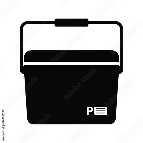 Simple black and white illustration of a portable cooler with a handle