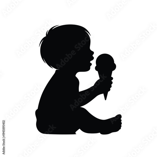 Silhouette of a child enjoying an ice cream cone in profile