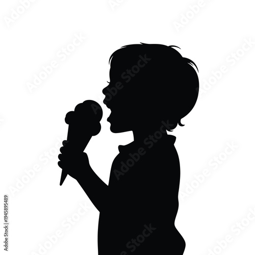 Silhouette of a child enjoying an ice cream cone against a white backdrop