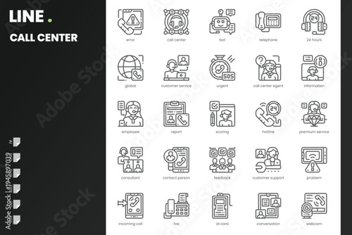 Call Center Icon pack for your website, mobile, presentation, and logo design. Call Center Icon outline design. Vector graphics illustration and editable stroke.