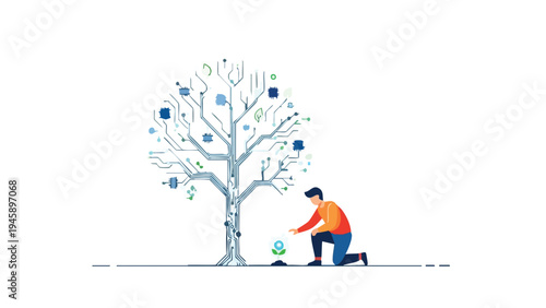 Flat vector illustration of working time