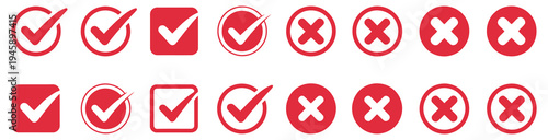 Check Tick Mark Icon Set, Cross Box X Check Mark Checkbox, V List Vector, Hand Drawn Sketch Doodle Brush Marker, Checklist Symbols, Wrong Right Circle Icons for Web and App Design