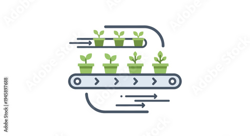 Green plants on conveyor belt.