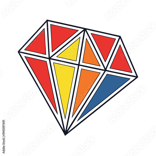 Vector geometric diamond shape icon with colorful triangles