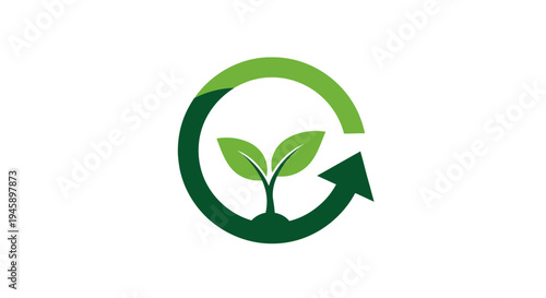 Green leaf sprout in circle arrow.