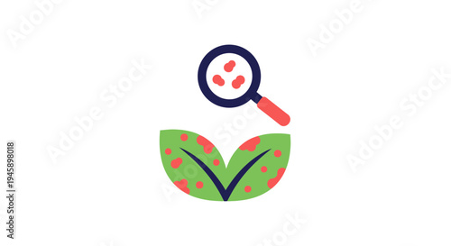 Green leaf with red spots inspection.