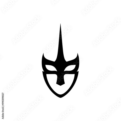 Abstract illustration of a black mask with a prominent central spike on white background