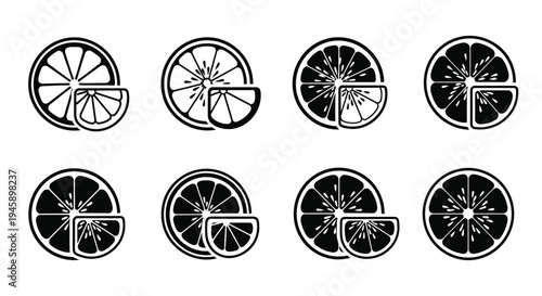 Arrangement of citrus fruit slices in a modern graphic design silhouette