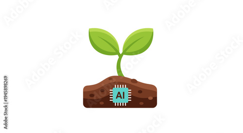 Green plant growing from microchip soil.