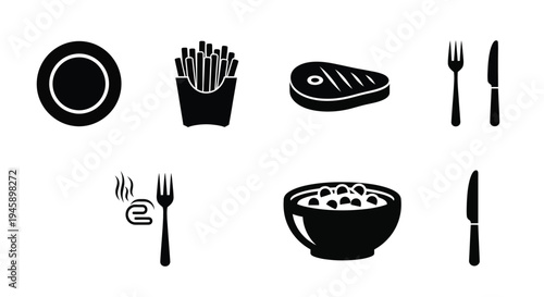 Black silhouettes of common fast food and dining items a culinary collection silhouette
