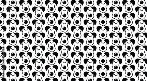 Seamless pattern of cartoon cat faces in black and white colors on white background for decoration and design