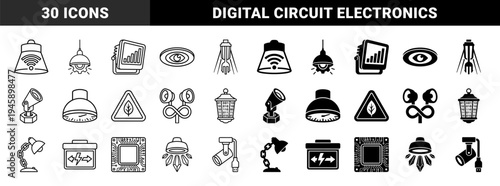 Hybrid smart lighting and industrial electronics design featuring conceptual symbols for sustainable energy integrated circuit and wireless illumination