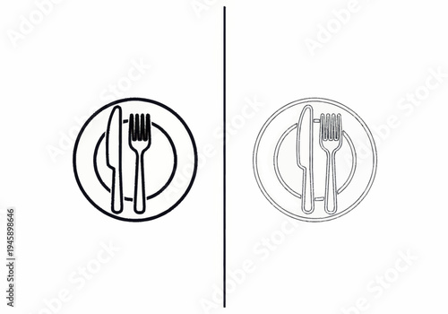 A graphic illustration shows a black and gray plate with crossed knife and fork.