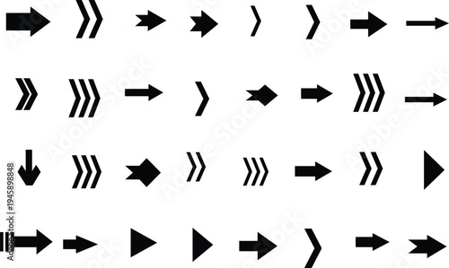Various black arrow icons demonstrating navigational prompts and directional indicators against a bright white backdrop
