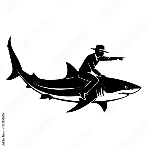 Man in suit riding shark illustration for business concept or graphic design