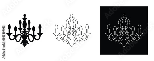 Set of ornate chandelier silhouettes and line art designs for luxury interior decor