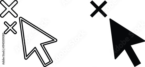 Cursor pointer icons set, mouse click cancel cross interface navigation arrow computer selection minimal outline vector illustration