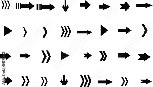 Various black arrow indicators and directional symbols precisely arranged on a clean white background