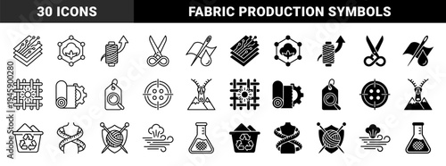 Textile Industry and Sustainable Fabric Production Icons Featuring Hybrid Symbols of Cotton Research Recycling and Technical Garment Manufacturing