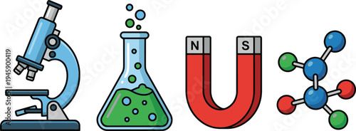 Science equipment and molecular structures on a laboratory table