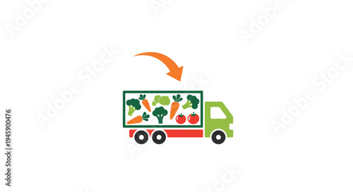 Green truck carrying fresh produce.