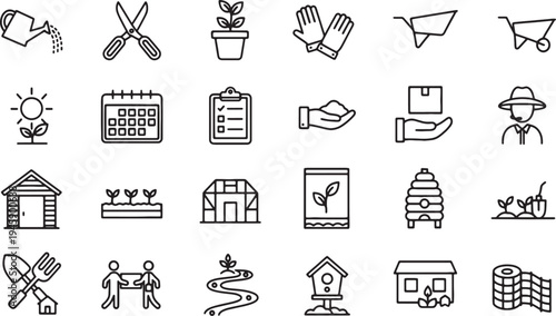 line icons for gardening and agriculture activities