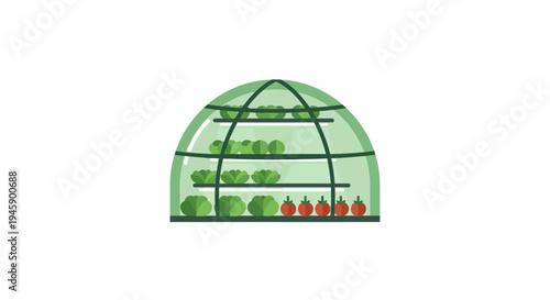 Greenhouse with plants and peppers inside.