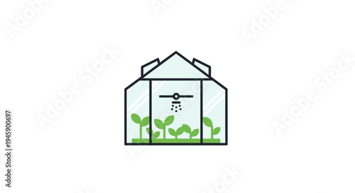 Greenhouse with plants and irrigation.