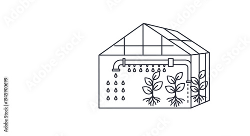 Greenhouse with Plants and Rain.