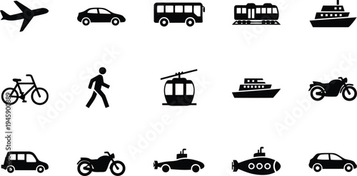 Transportation and travel vector Icon set