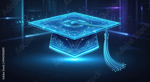 Levour day celebration with glowing neon graduation cap symbolizing academic achievement