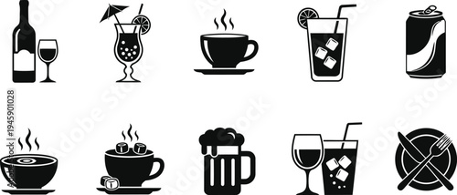 Drinks and dining flat vector Icon set